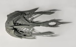 A 3D printed Star Atlas Orgika Thripid model in Resin