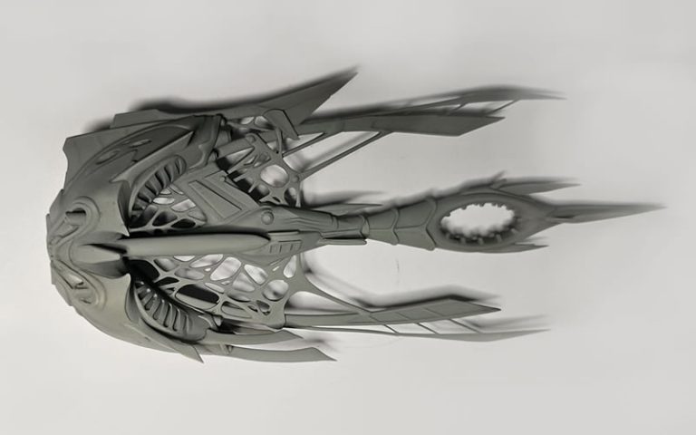 A 3D printed Star Atlas Orgika Thripid model in Resin