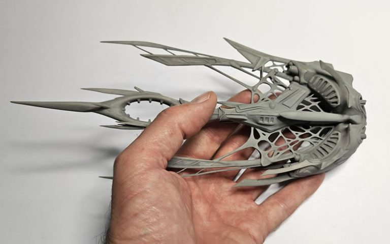 A 3D printed Star Atlas Orgika Thripid model in Resin