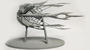 A 3D printed Star Atlas Orgika Thripid model in Resin