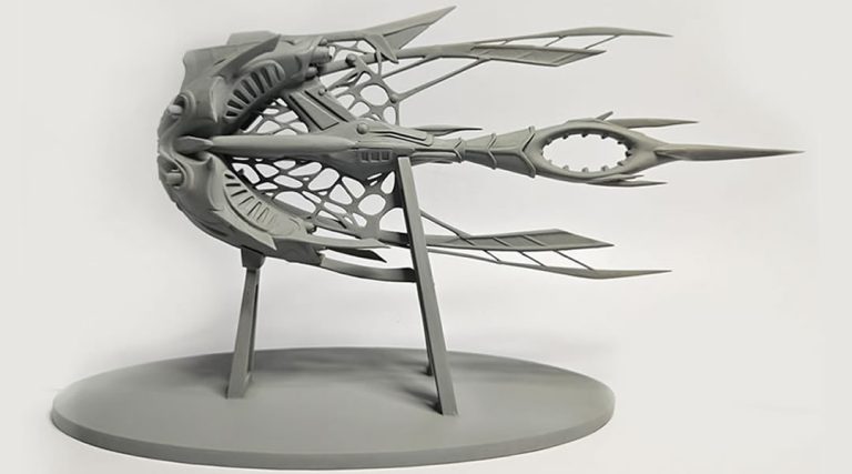 A 3D printed Star Atlas Orgika Thripid model in Resin